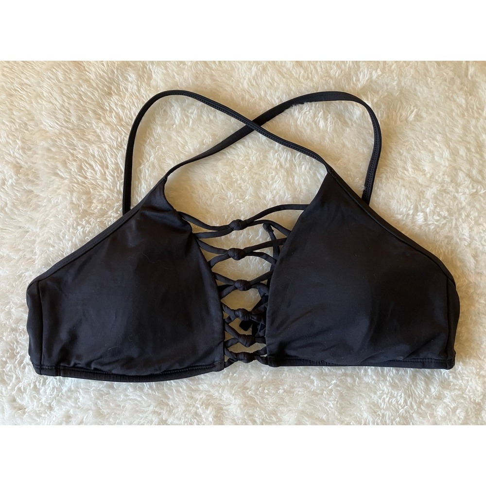 Kenneth Cole New York Lace Up Dark Romance Halter Bikini Top Read Re Sz
